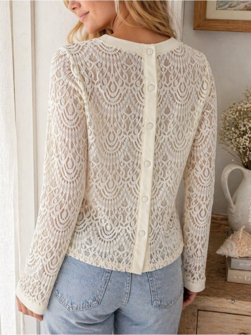 Banana Republic Ivory Crochet Lace Long Sleeve Top - Picture 5 of 13